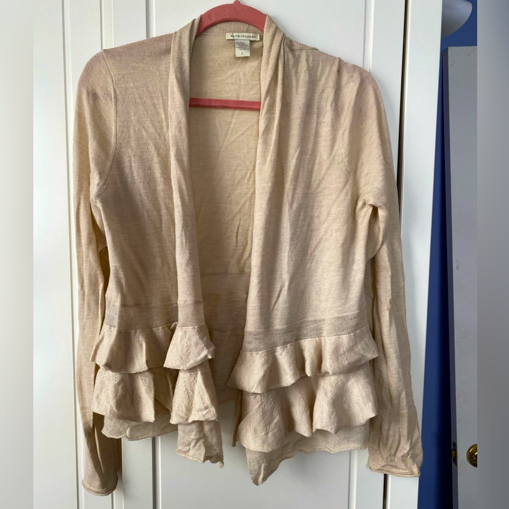 Beautiful rare White and Warren cashmere ruffle cardigan